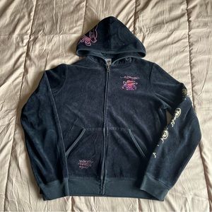 Ed Hardy Velvet Love Kills Slowly Rhinestone Hoodie